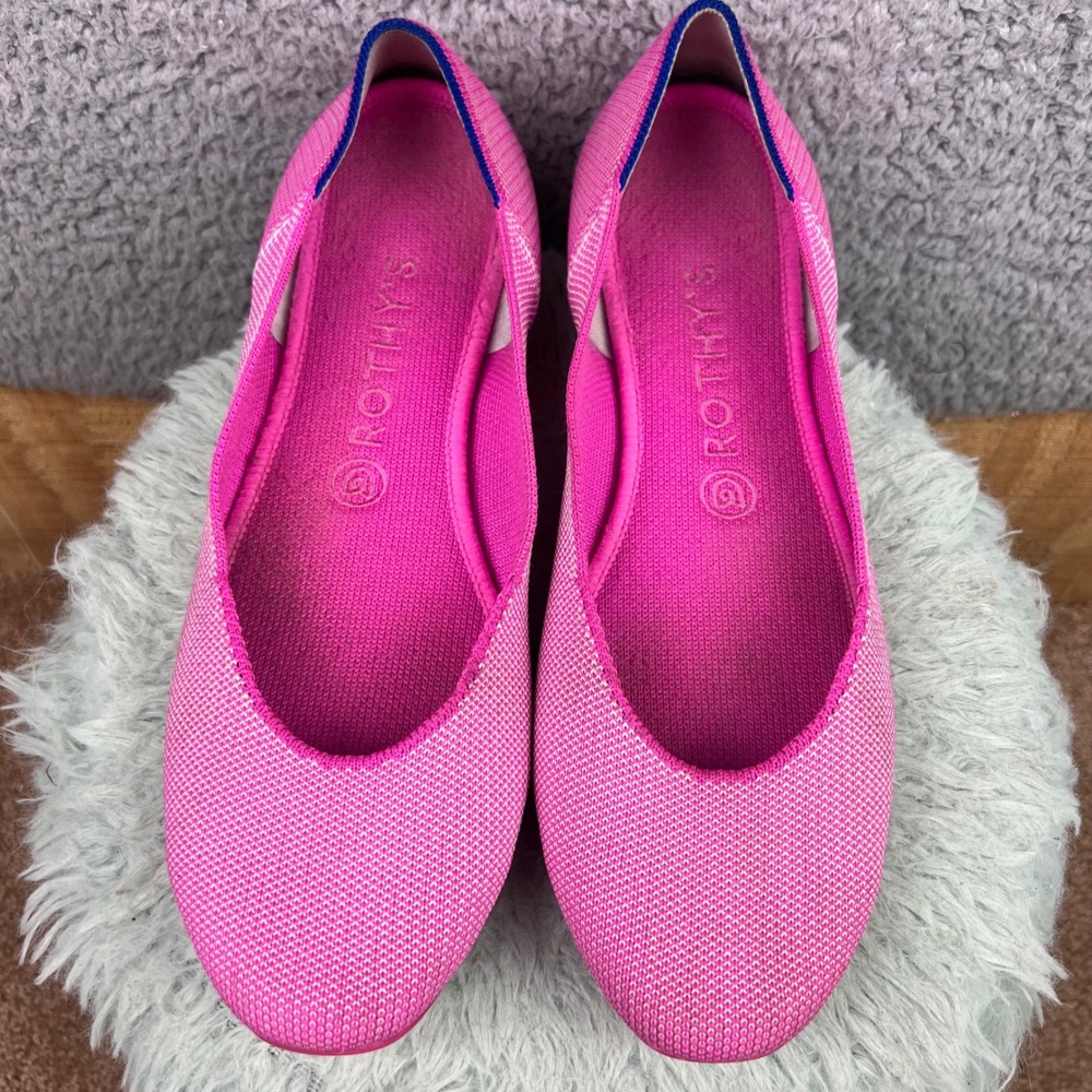 Rothys The Point Dragon Fruit Pink Knit Pointed Toe Flats Womens 9.5